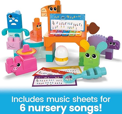 Miniatura 6 de MEGA BLOKS Fisher-Price - Juego de bloques de construcción para niños pequeños, banda musical de granja con 40 piezas y 6 hojas de música, a partir