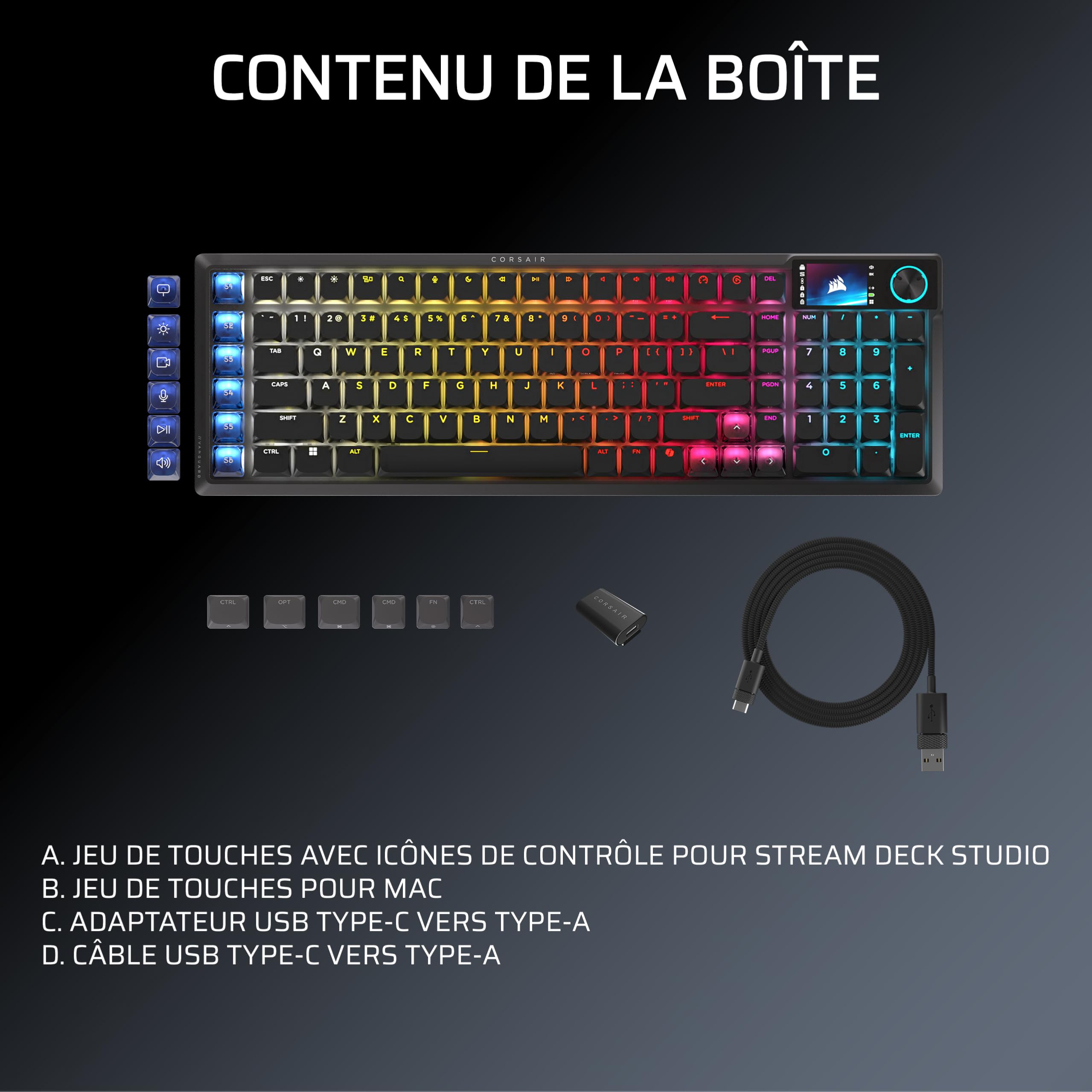 Corsair Vanguard AIR 99 sans Fil Clavier Gaming RGB (AZERTY FR) – Noir | Optique-Mécanique, Profil Bas, Écran LCD, OPX Commutateurs, Interrogation 8 000 Hz, Stream Deck Virtuel, SOCD Flashtap