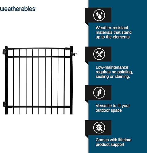 Miniatura 3 de Weatherables Livingston Kit de puerta de aluminio – Kit de bricolaje para valla de patio trasero y jardín, fabricado con aluminio duradero