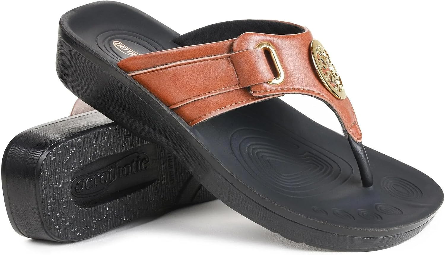 AEROTHOTIC Arch Support Flip Flops for Women Comfortable Stylish Straps with Non Slip Footbed Fashion Dressy Sandals Outdoor Travel Vacation Essentials