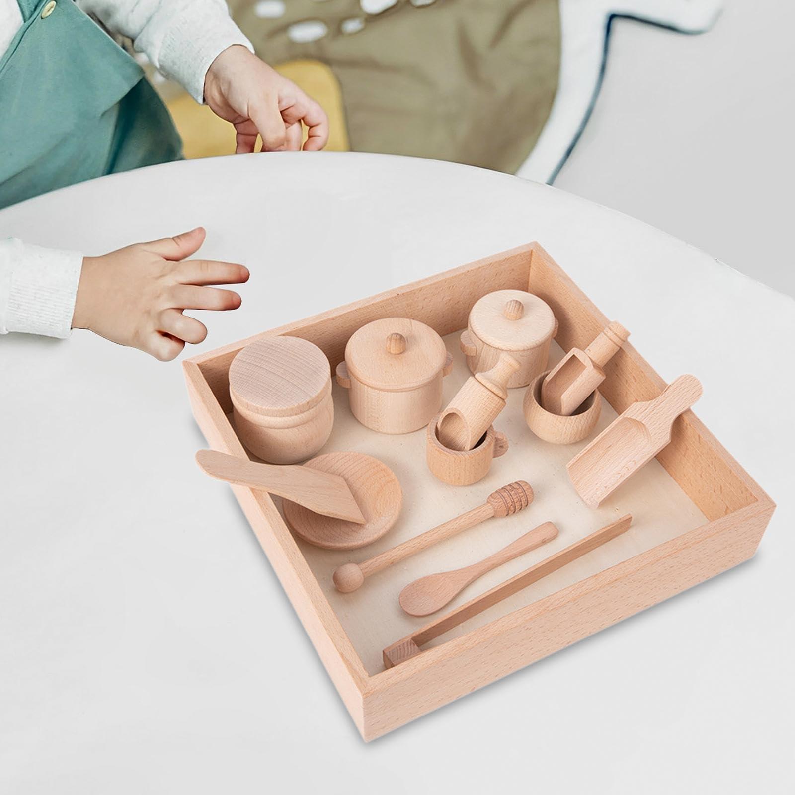 14 Teiliges Sensorisches Spielzeugset Aus Holz, für Kleinkinder | Holzschaufeln Und Zangen, Feinmotorikförderung mit Holzbox