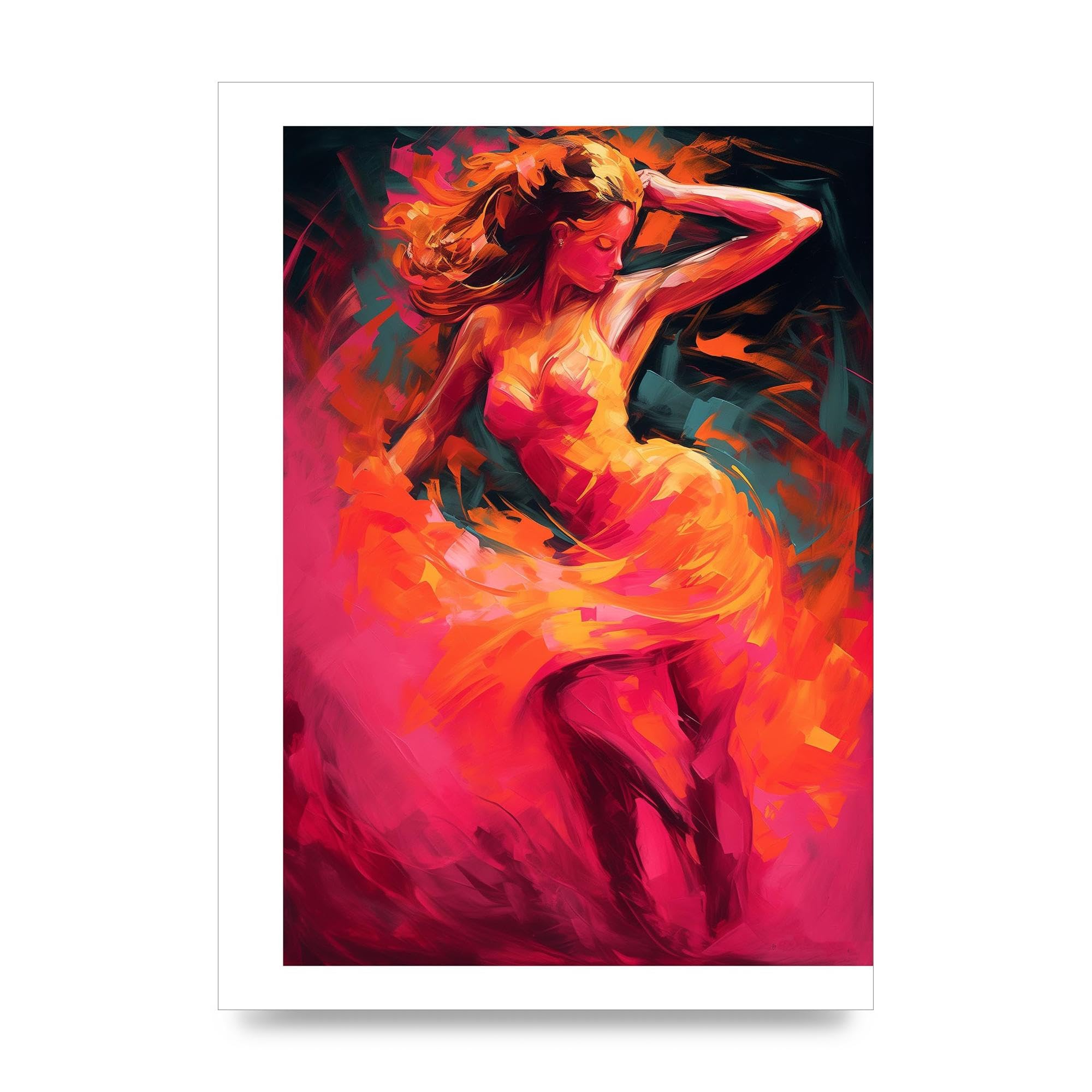 Lithobee - Salsa Dancer in Hot Pink and Tangerine Home Wall Art Prints - A3 Unframed โ image 1