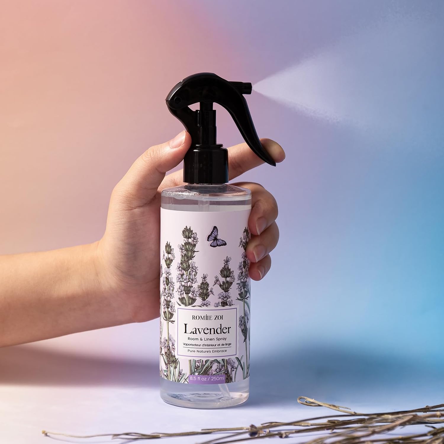 ROMIIE ZOI Linen & Room Air Freshener Spray Room Mist, with Natural Plant Extract, Lavender Scent, 8.5 FL OZ. - Image 4