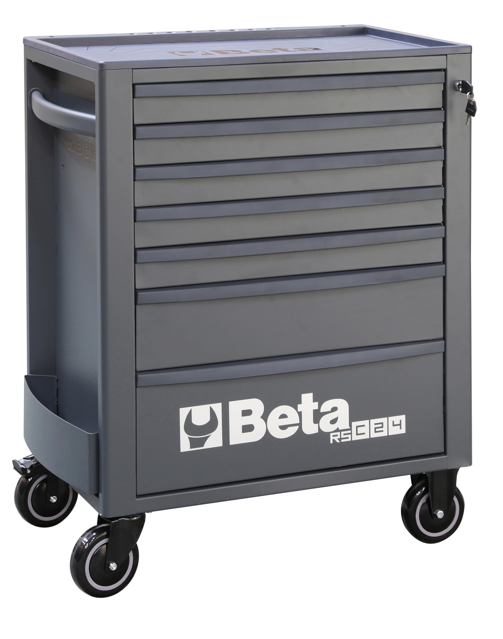 Beta RSC24 Heavy Duty Rolling Tool Cabinet, 7 Drawers, Grey, Ball Bearing Slides, Rubber Mat Liners, 5" Casters, Anti-Fall Edge Worktop, 1760 lbs Load