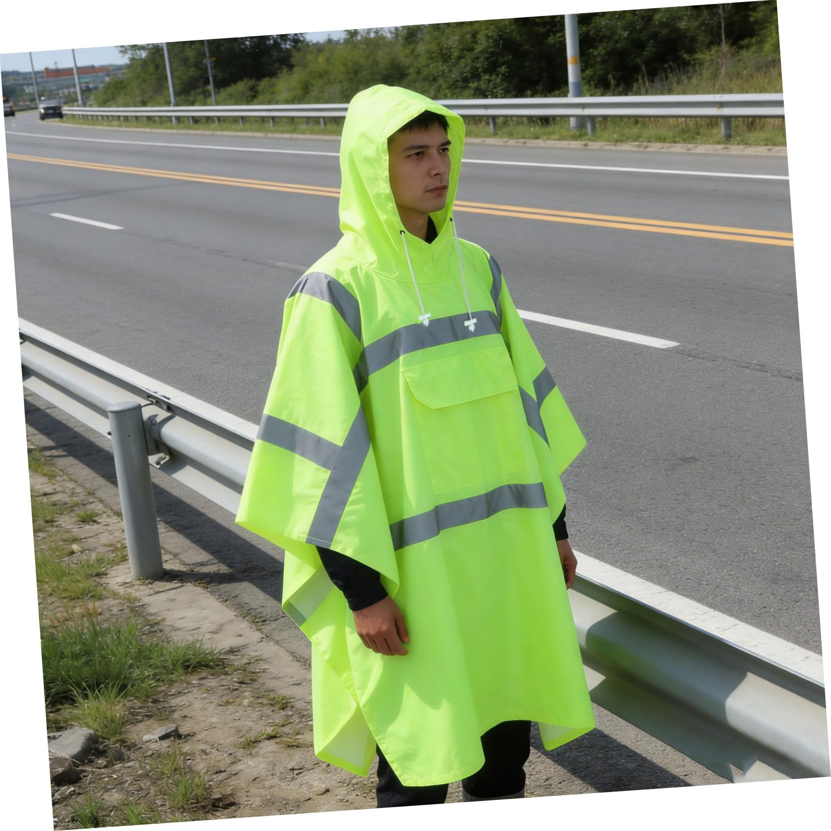 SUPVOX Poncho de Pluie Adulte Réfléchissant avec Capuche et Cordon Ajustable en Polyester Taffetas Pvc pour Camping et Déplacements Quotidiens Haute Visibilité