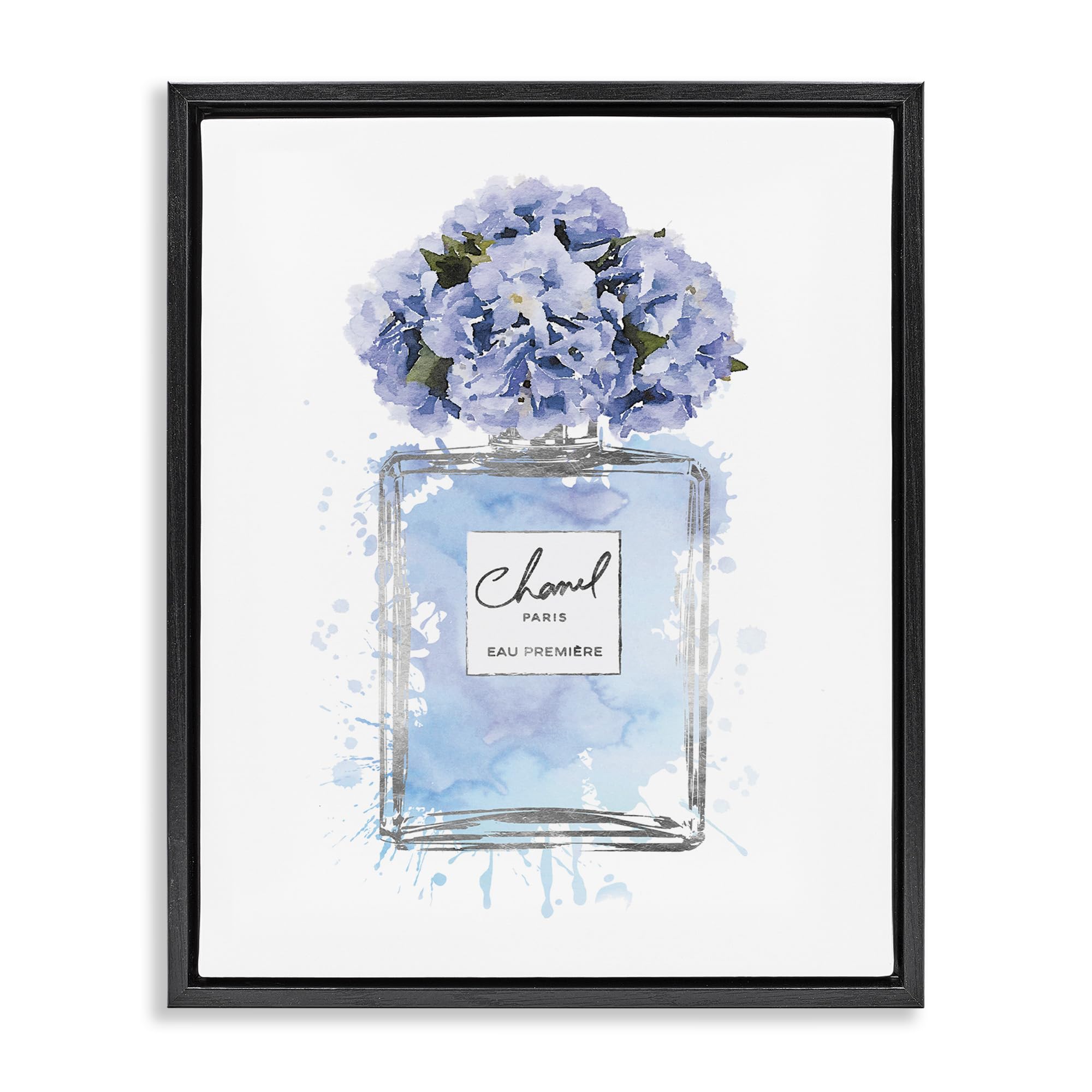 Blue Flowers Perfume Bottle Glam, 16 x 20 Inch Canvas in Floater Frame