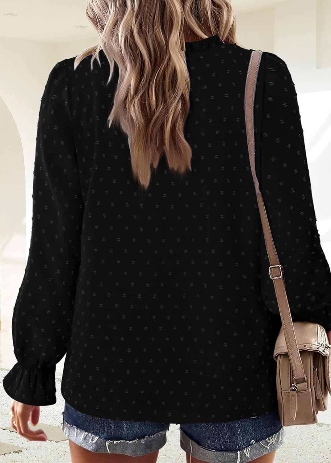 BETTE BOUTIK Womens Boho Fall Fashion Tops Long Sleeve Casual Shirts Flowy Swiss Dot Blouses - Image 5