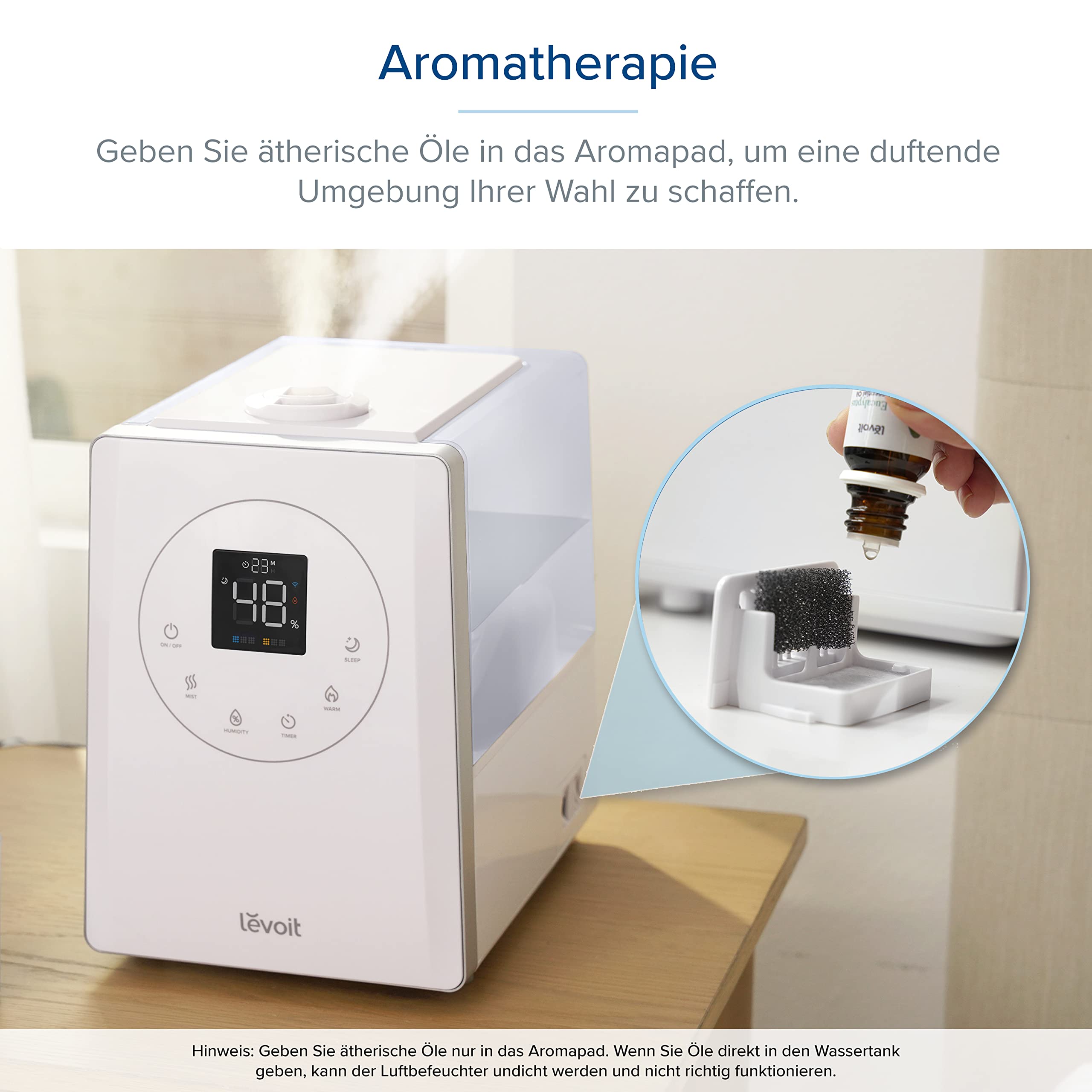 Levoit Smart Luftbefeuchter für große Räume, Warm&Kalter Nebel, 6L | Top-Fill Humidifier bis 40-70m² für Pflanzen, leise Raumbefeuchter für Kinderzimmer, Auto Shut-off, max 550 ml/h, Wolkenweiß