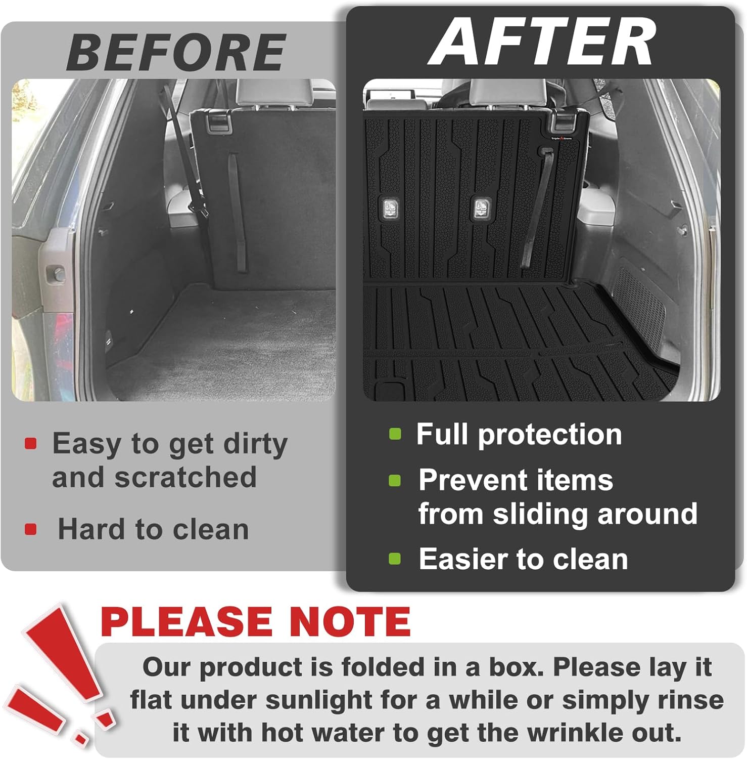 TripleAliners Trunk Mat with Backrest Mat Compatible with Toyota Grand Highlander 2024 2025 2026 All Weather TPE Liners 2 in 1 Accessories Custom Fit TPE Heavy-Duty Covers (Won't Fit Highlander)