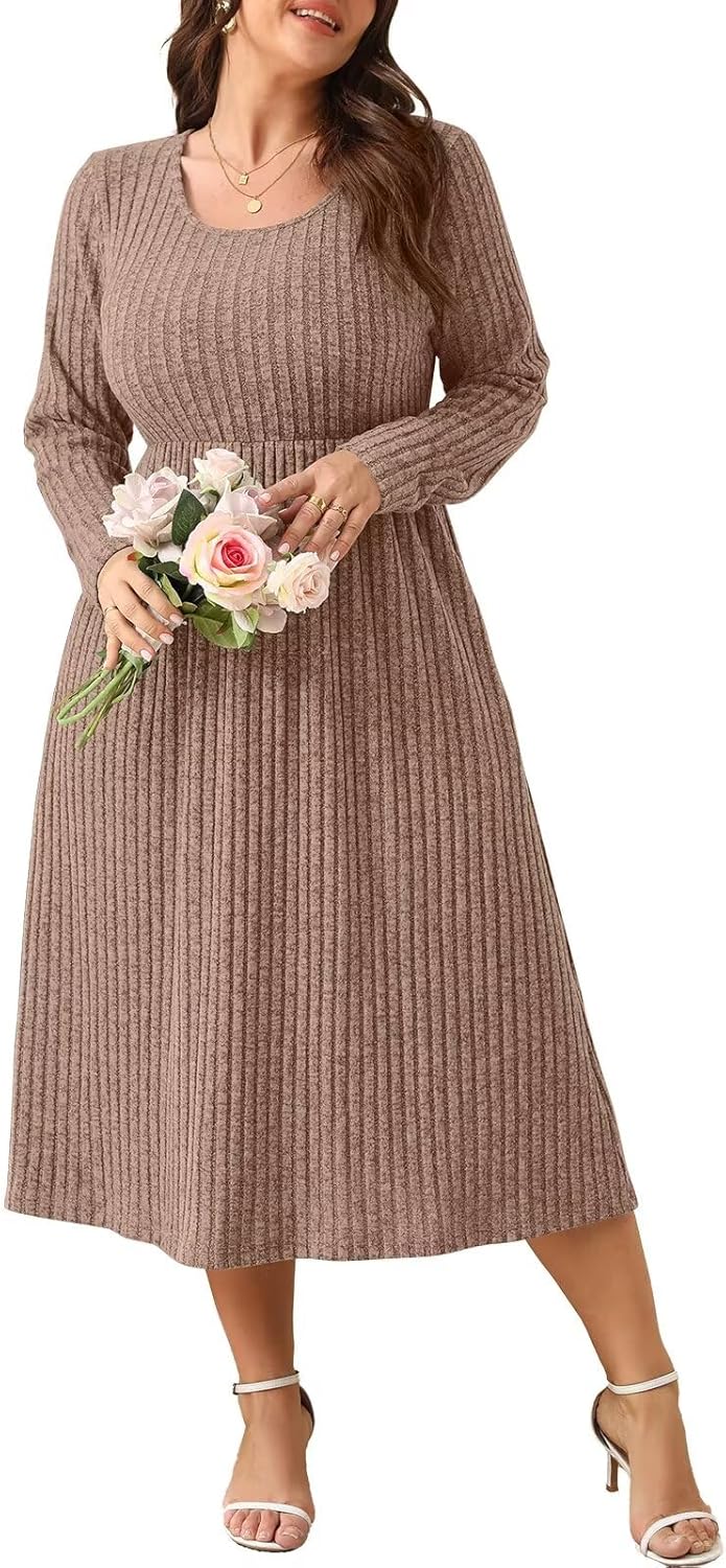 BELAROI Plus Size Sweater Dresses for Curvy Women Long Sleeve Maxi Dress Midi Fall Winter Outfits Scoop Neck Lighweight