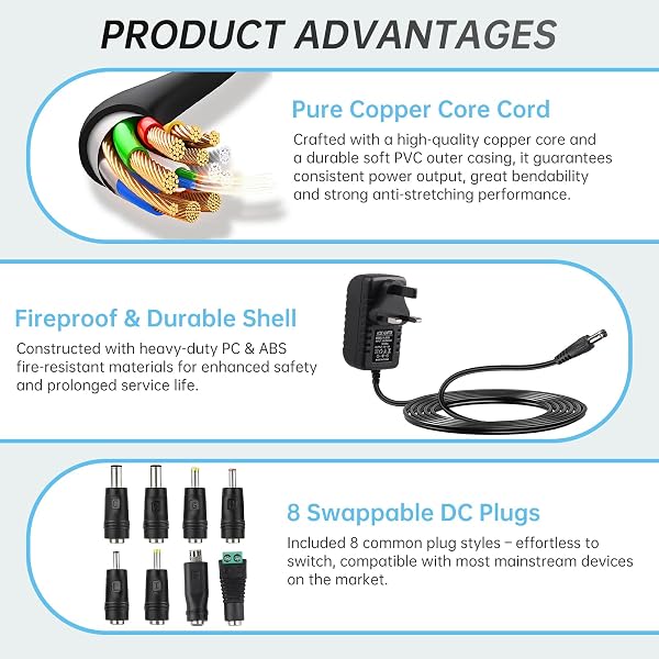 5V 2A Power Adapter Universal Power Supply Replacement, AC to DC 5v Adaptor with 8 DC Plugs,AC Adapter 100-240V 50 60Hz, 5 V Charger Adaptor for LED Strip, Router, TV Box, Audio, Speaker,Wall Charger - 4