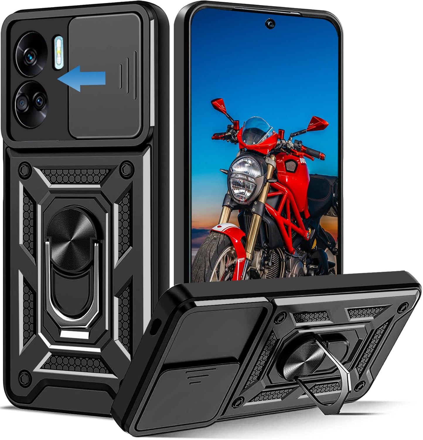Coque Honor 200 Pro Avec Anneau Magnétique - Protection Caméra Coulissante, Anti-chocs - Support 360° Et Fixation Voiture