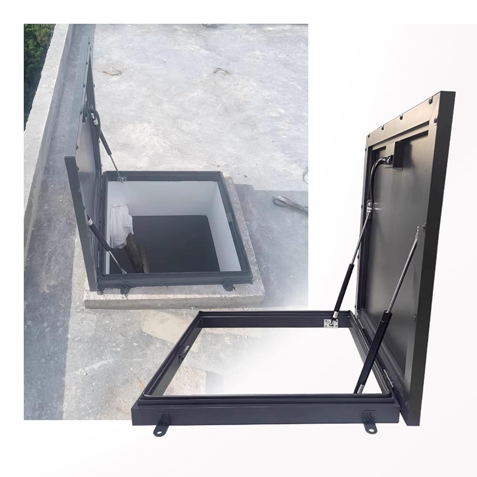 Puerta de acceso industrial de aluminio reforzado y 65x65 cm para techos planos o inclinados