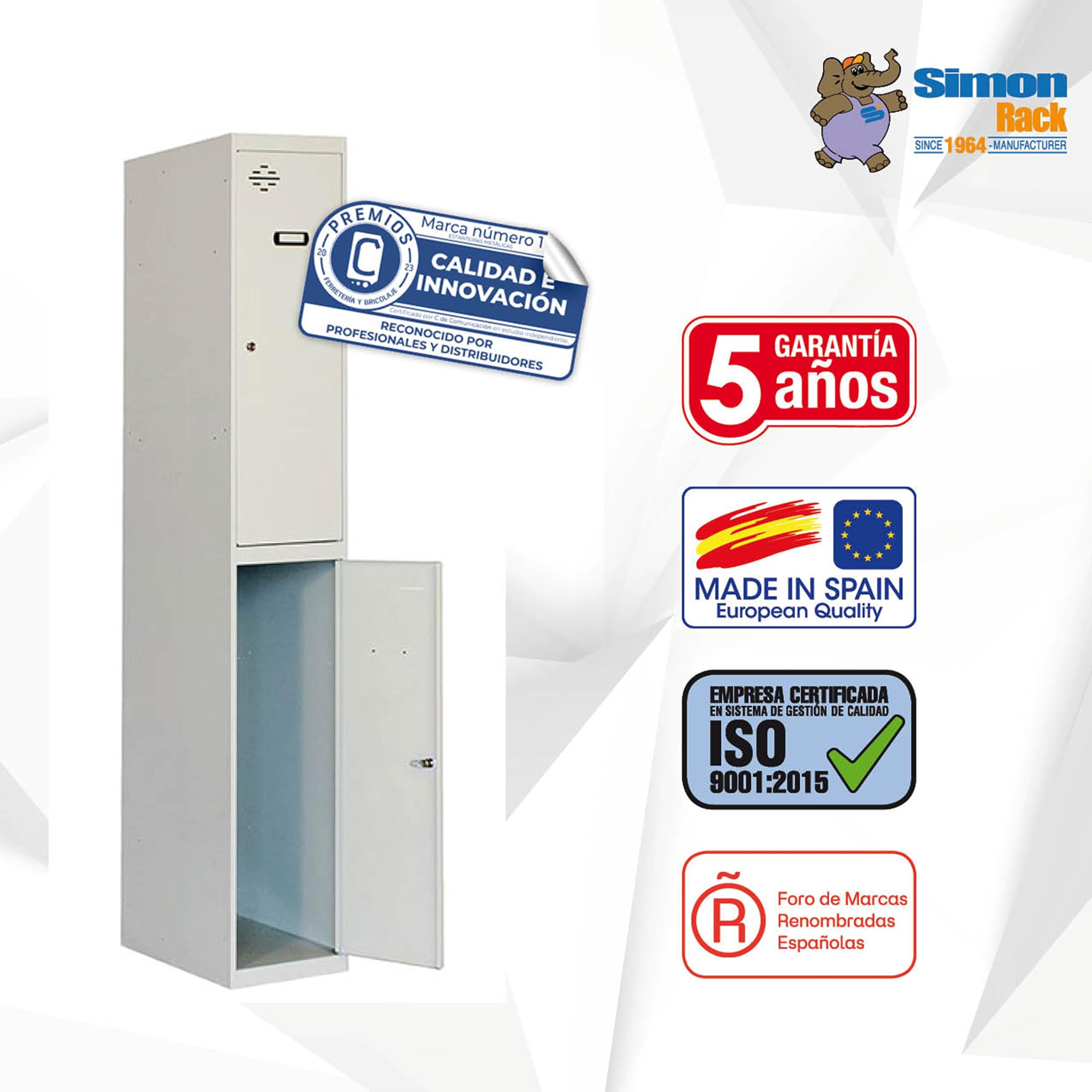 Simon Rack Armadietto Spogliatoio in Metallo con 2 Ante, 1800x300x500 mm, Doppio Scomparto con Serratura, Grigio