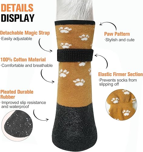Miniatura 3 de BEAUTYZOO Botas para perro para protección de patas, calcetines impermeables de agarre para perros con correas, zapatos antideslizantes de tracción