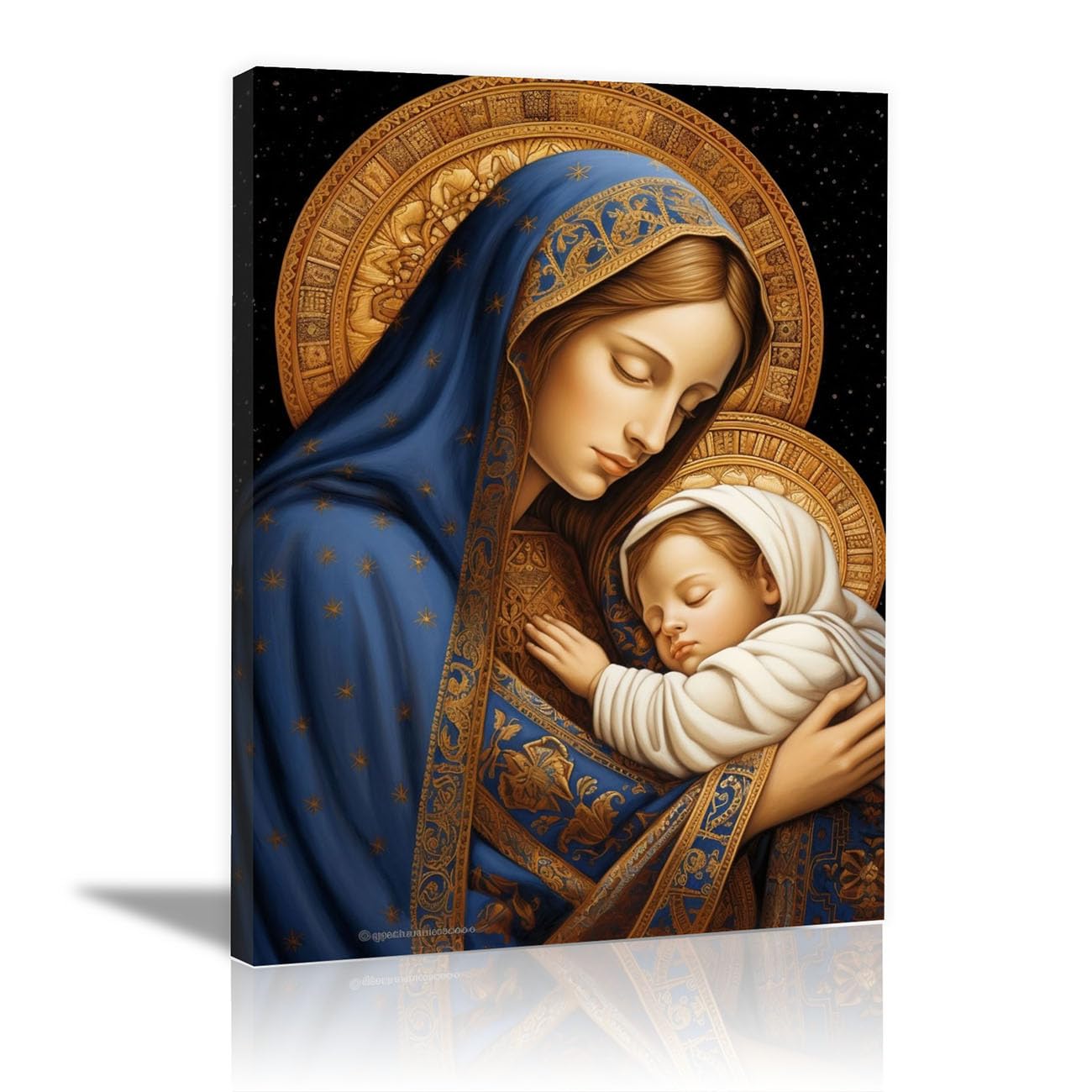 QUSAAOU Jesus Wall Portrait a Sacred Woman Decor Vintage Religious Prints Painting Neutral God Poster Artwork Living Room Bedroom Hallway Home Decoration(royal blue)-70x100cm Framed