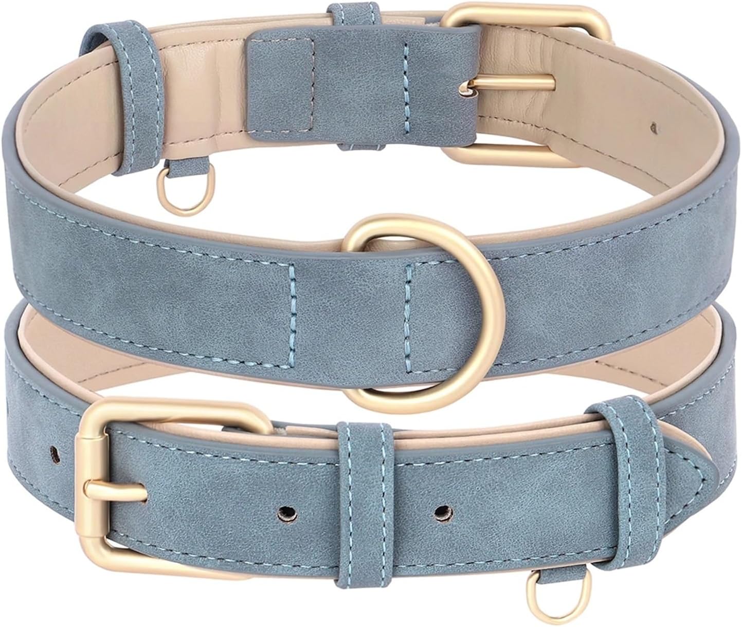 Soft Padded Dog Collar Leash Set PU Leather Pet Collars Necklace with Walking Lead Rope Adjustable for Small Medium Dogs(1pc Blue Collar,X-Large)
