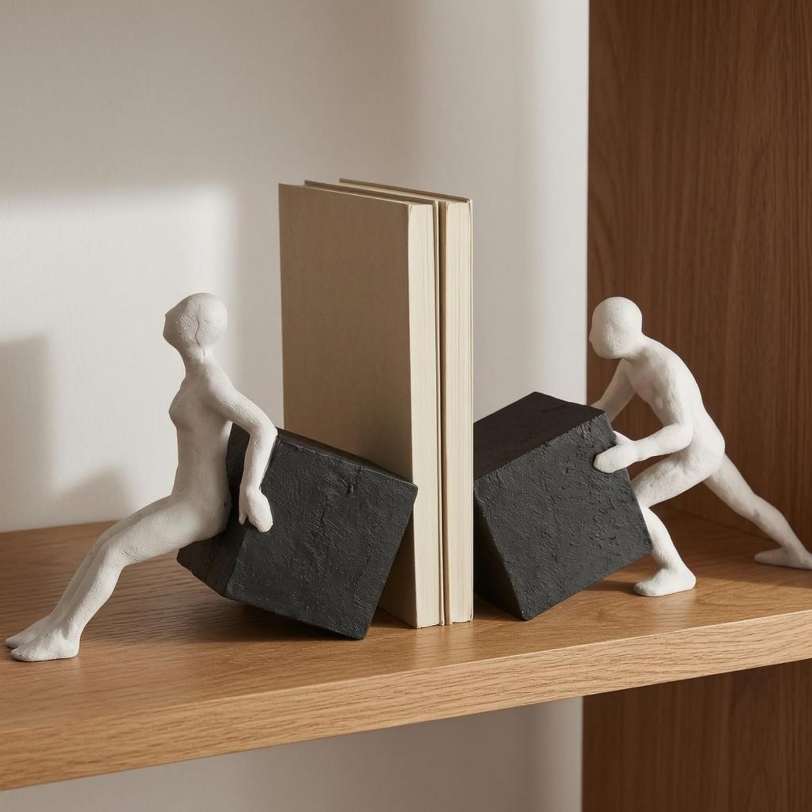 predolo Serre-Livres Abstrait en Résine Blanc et Noir Serre-Livres à Figurines Élégant Butoir Bibliothèque