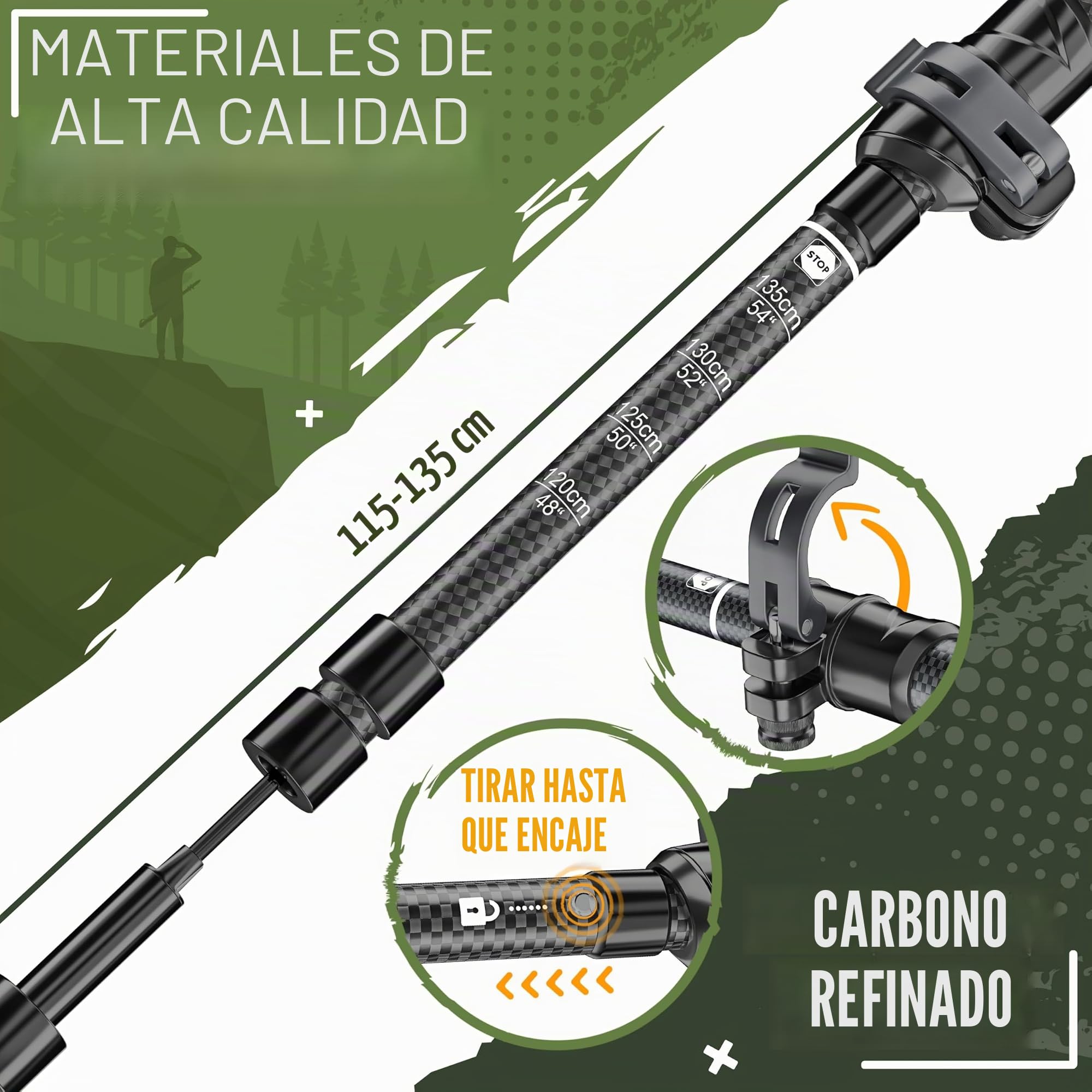 KESSER® Bastones de senderismo plegables/telescópicos, bastones de marcha nórdica para hombre y mujer, bastón de senderismo de aluminio/carbono con mango de corcho 105-120 cm, bastones de trekking