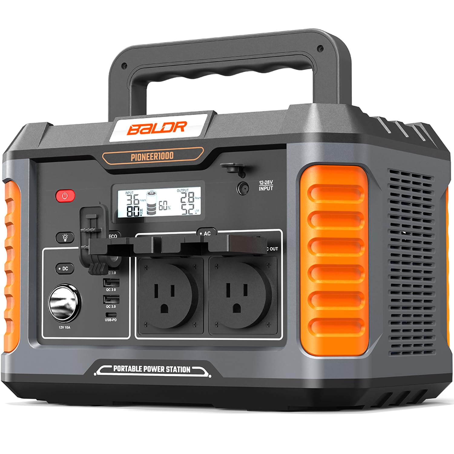 BALDR 1000W Power Station 808Wh 18 5 lbs Portable Lightweight Solar Generator with AC Outlet Multiple Ports for