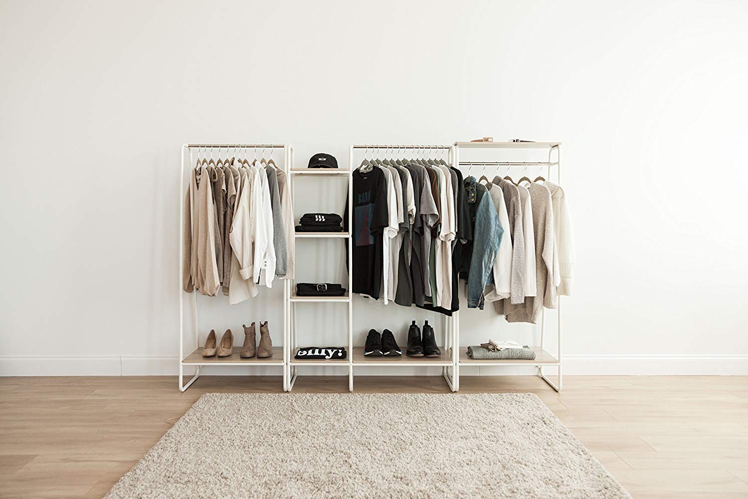 Iris Ohyama Appendiabiti in Metallo con Ripiano in Legno, 2 Livelli, Bianco, Design Moderno, Solido, Anti scivolo, Per Camera, Studio, Armadio, Abbigliamento e Scarpe, Montaggio Facile, PI-B2