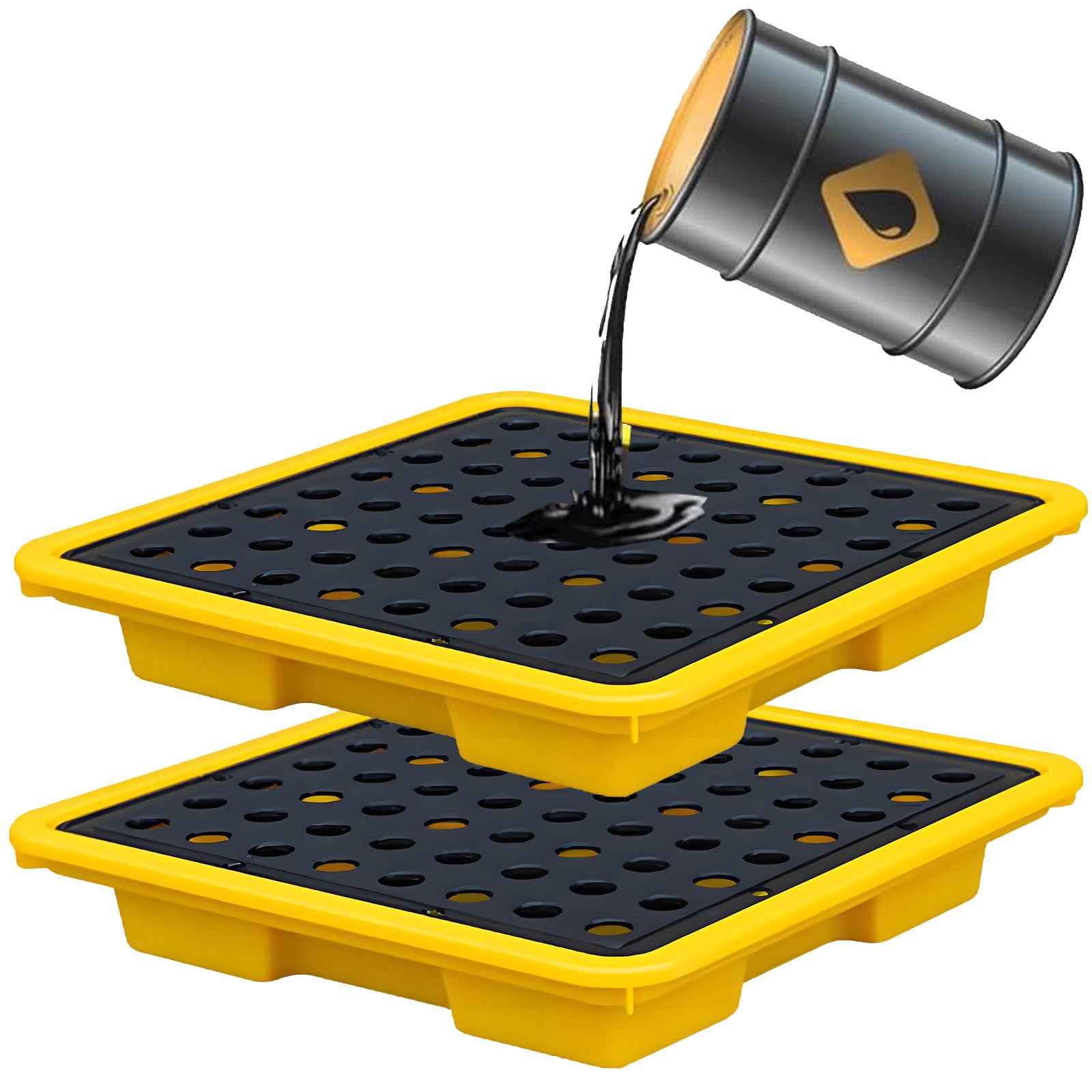Générique Palette de rétention étanche pour fûts - Plateforme modulaire empilable avec Plateau antidérapant - Lot de 2 pour Un Stockage Industriel sécurisé et la Gestion des déversements