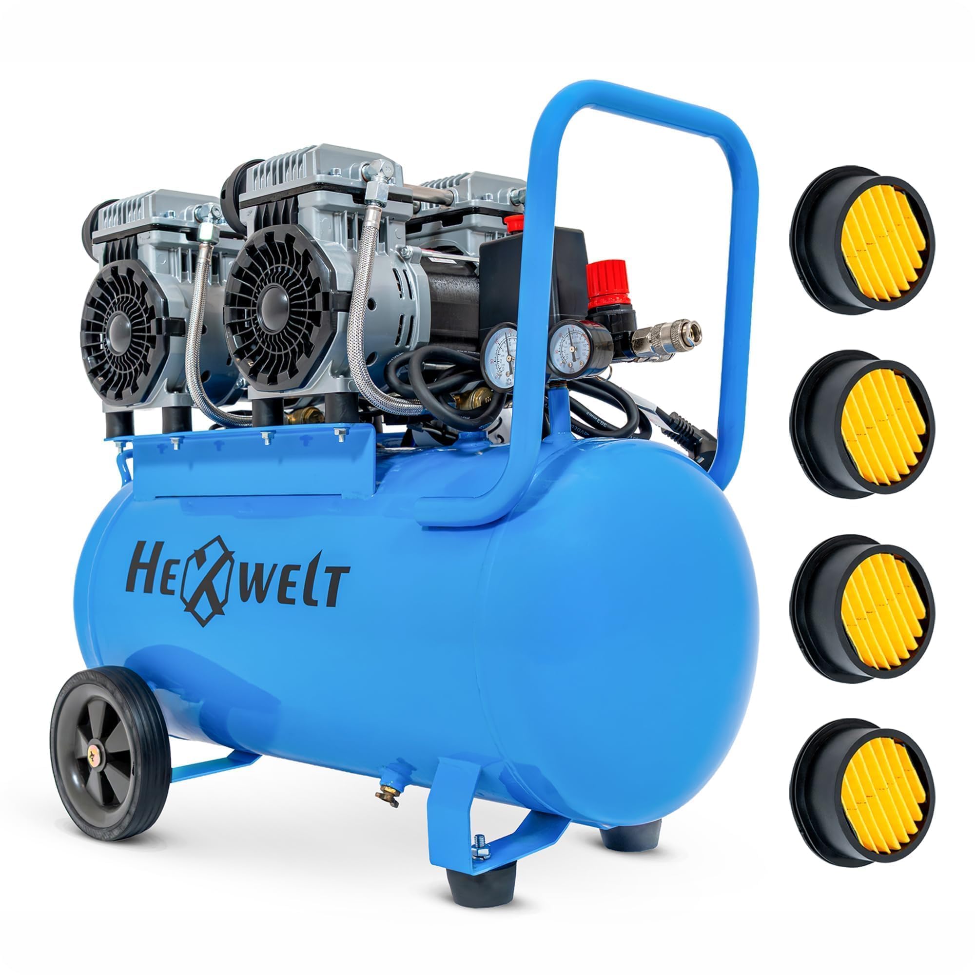 Compresseur 50L Compresseur d'air 8 Bar, 1500W / 3000W, sans huile ou lubrifié à l'huile, 250–380 l/min, 1/4", 2 sorties, manomètre, détendeur, pour atelier, garage et pneus (4T-50L)