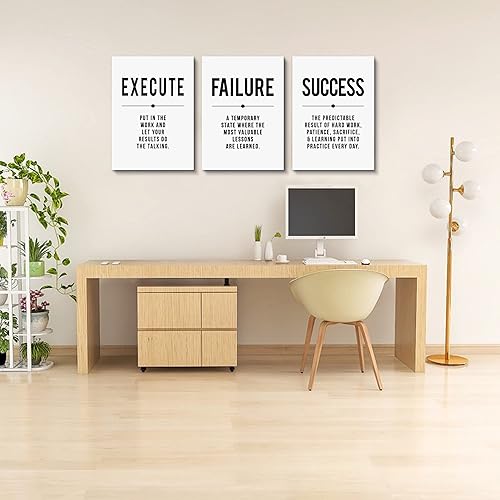Vista 49 de Lienzo enmarcado, arte para pared con cita de éxito, póster grande negro, impresiones motivacionales, definición de fracaso y ejecución, impresión