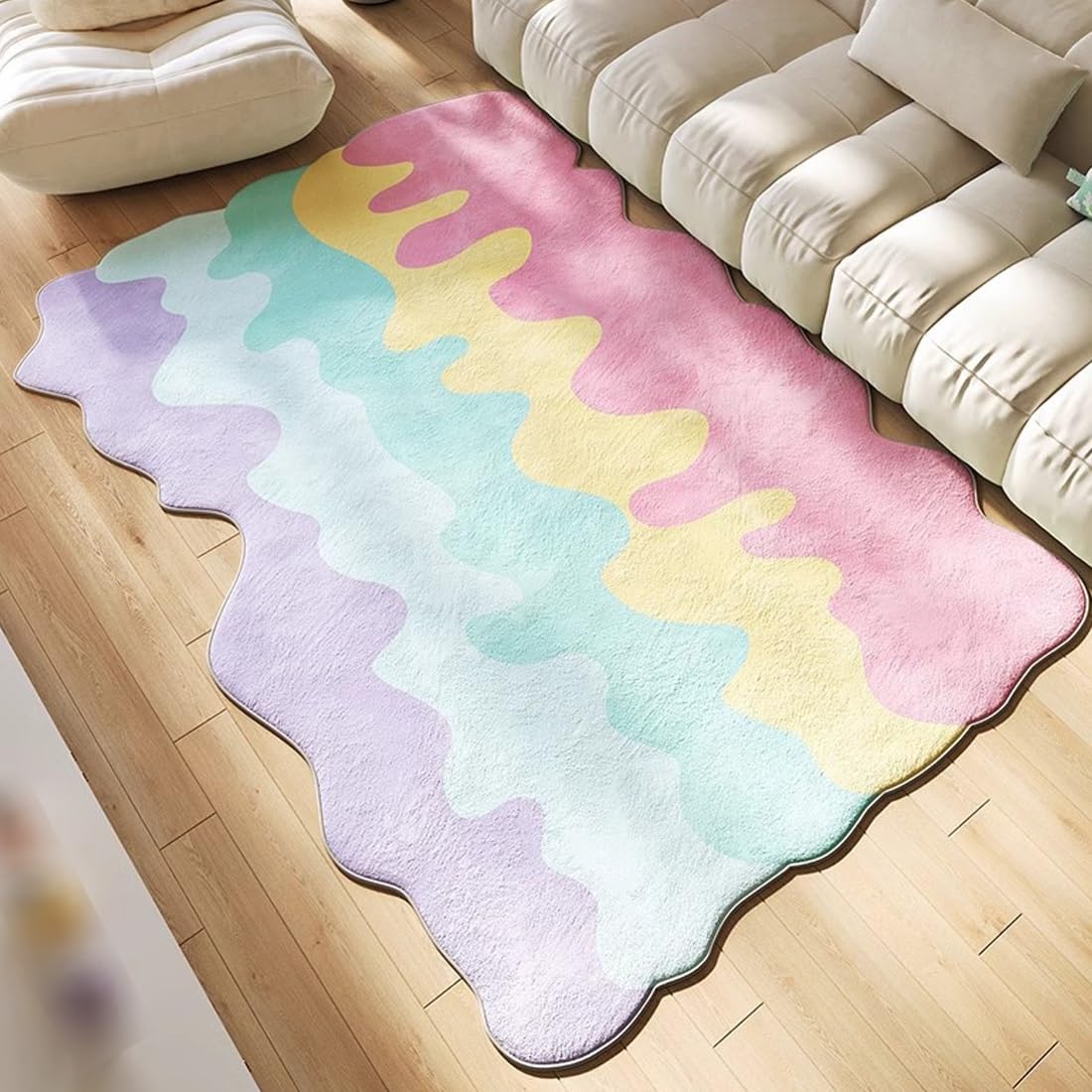 Tapis à vagues coloré adapté aux animaux de compagnie en fausse laine douce