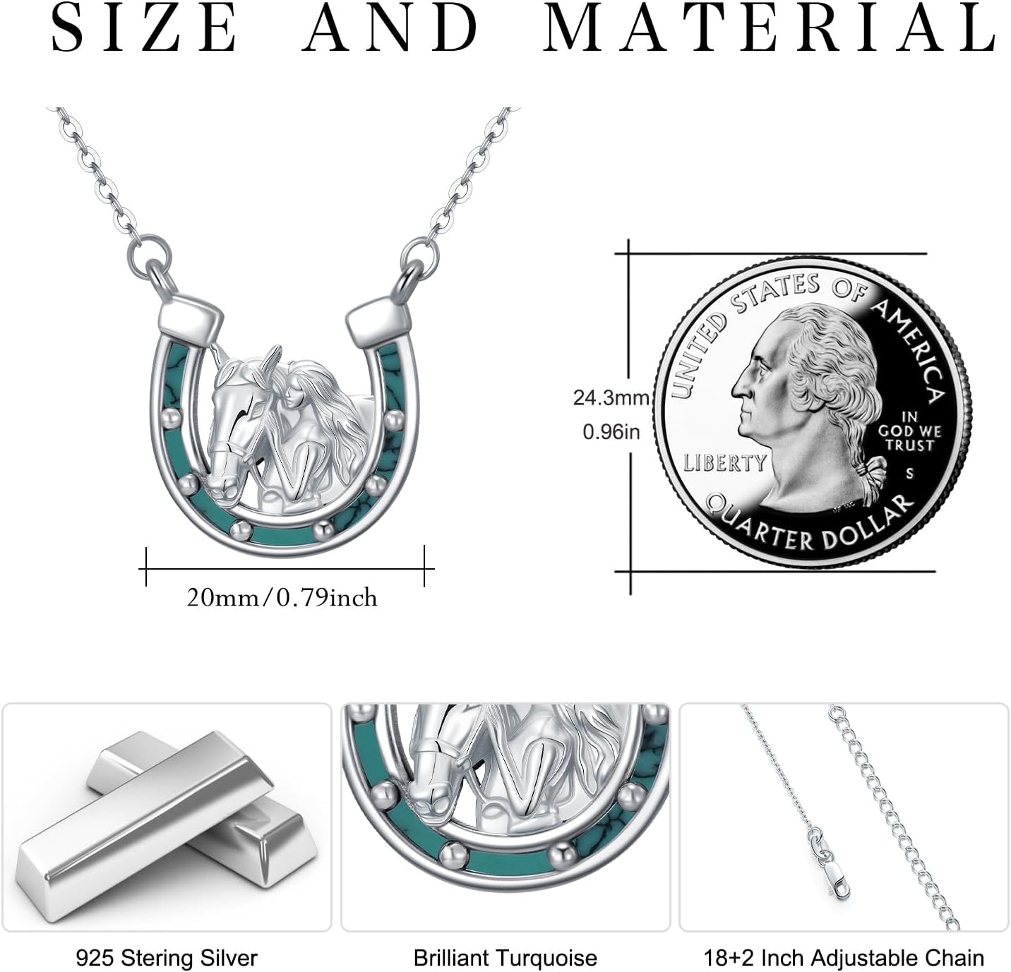 OHAYOO Horseshoe Necklace for Women 925 Sterling Silver Horseshoe Pendant Horse Necklace with Turquoise Horse Jewelry Gift for Women