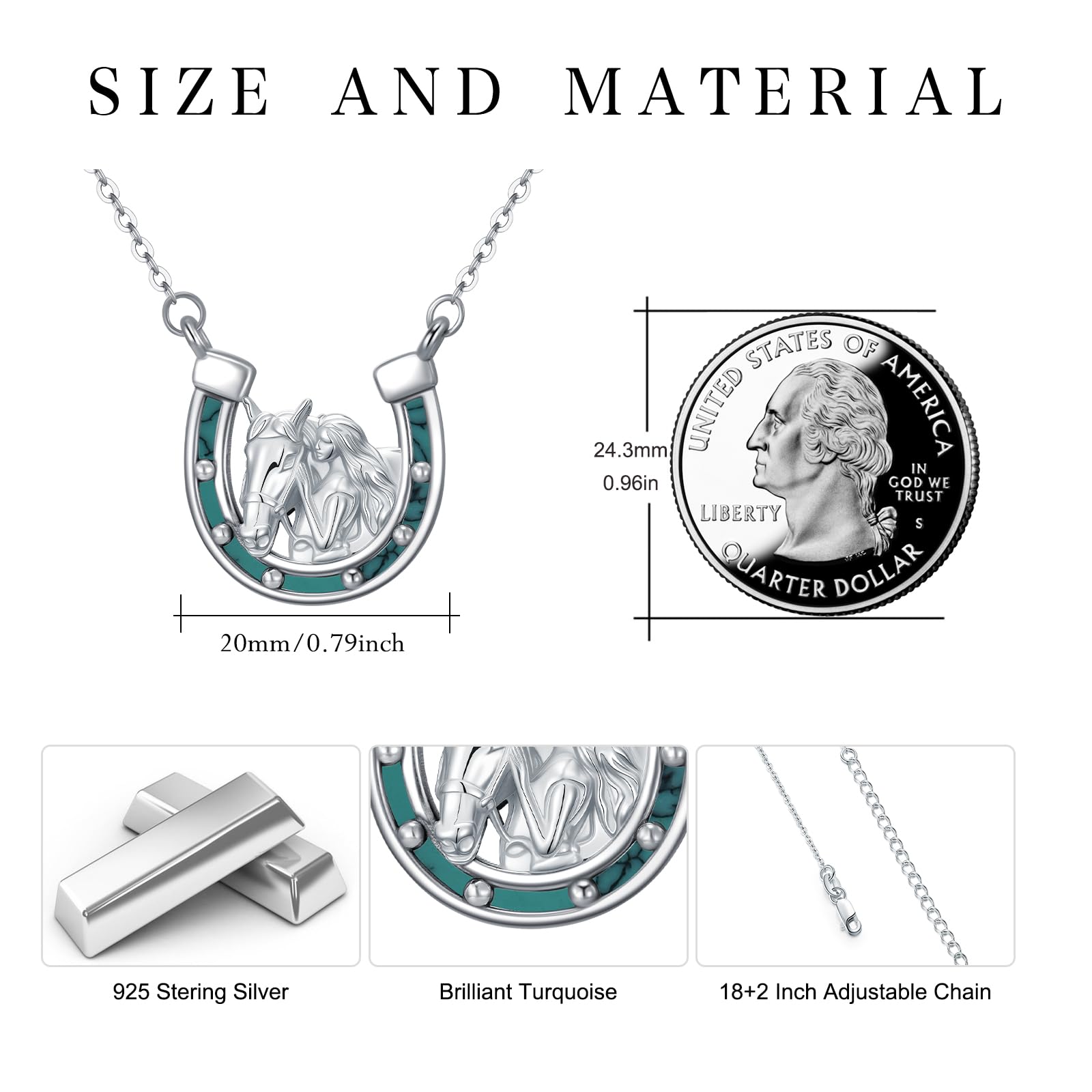REDSUN Mädchen und Pferd Halskette 925 Sterling Silber Vintage Hufeisen Anhänger Keltischer Knoten Pferde Kette Pferde Schmuck für Frauen Mädchen, Sterling Silber