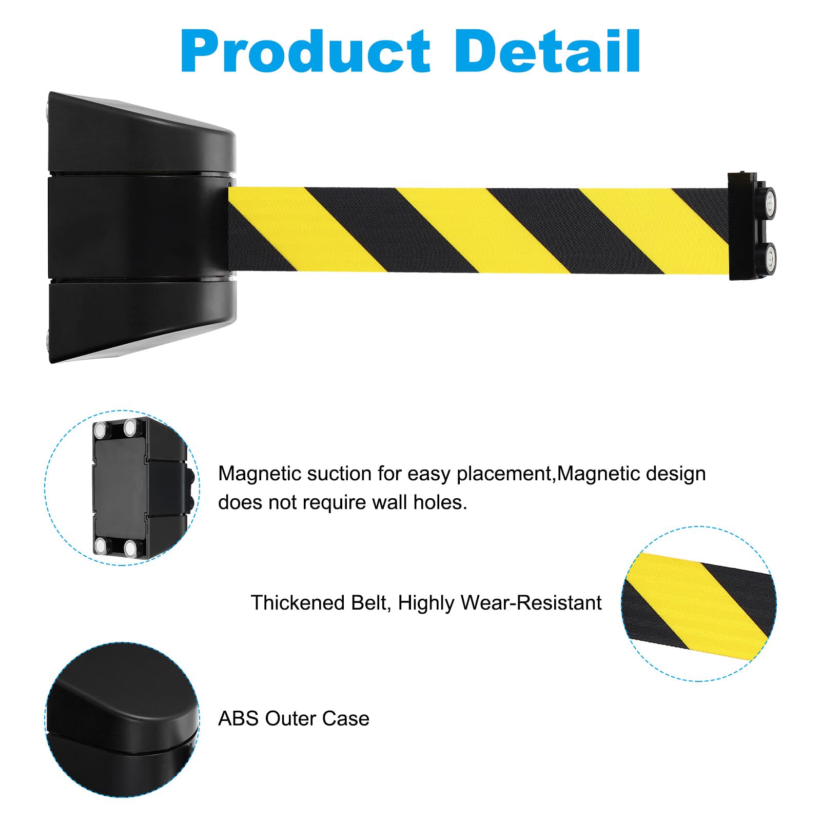 PATIKIL Barrière muramagnétique rétractab16,4 pieds, Barrière contrôfoufixe, Cornoire jaune avec boîtier ABS noir pour division fid'attente dans épiceries, magasins détail, stades