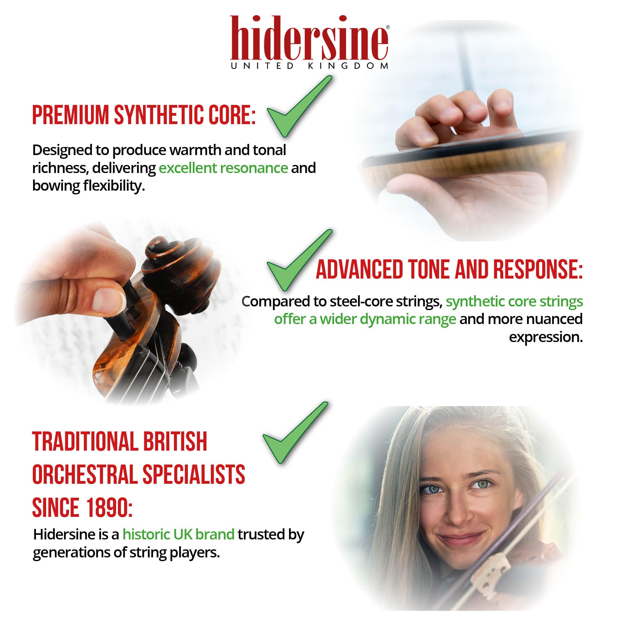 Hidersine Artista - Juego de cuerdas para violín, núcleo sintético, tamaño 4/4-3/4, para estudiantes de violín intermedios y avanzados