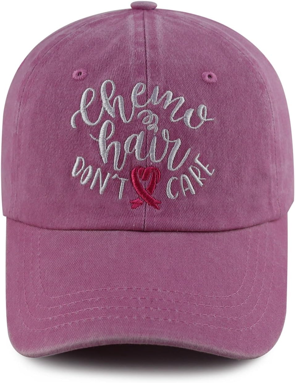 Tbstlumd Chemo Hair Don't Care Hat for Women, Funny Adjustable Embroidered Cotton Pink Ribbon Baseball Caps