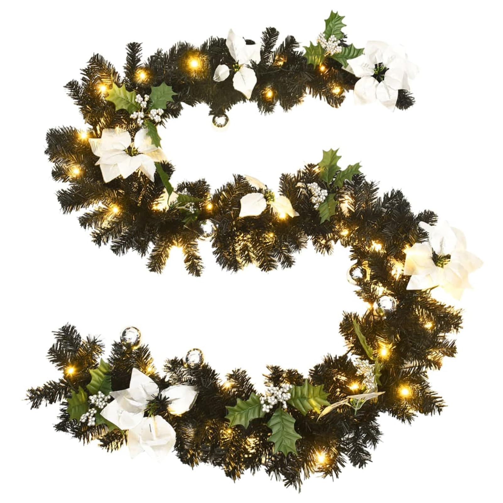 Gecheer Weihnachtsgirlande mit LED-Lichtern Schwarz 2,7 m PVC, Weihnachtsdekoration für Fenster Tür Adventskranz Gemütliche Winter-Tischdekoration im Wohnzimmer320973
