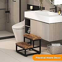 Vista 7 de Taburetes de madera de 2 escalones para adultos y niños, taburetes resistentes de madera para camas altas, 2 taburetes antideslizantes para pies