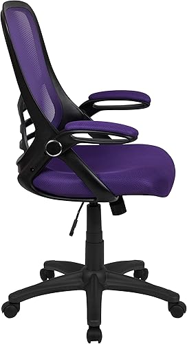 Miniatura 6 de Flash Furniture Silla de oficina giratoria ergonómica de malla morada con respaldo alto con marco negro y brazos abatibles, 26.5 pulgadas de