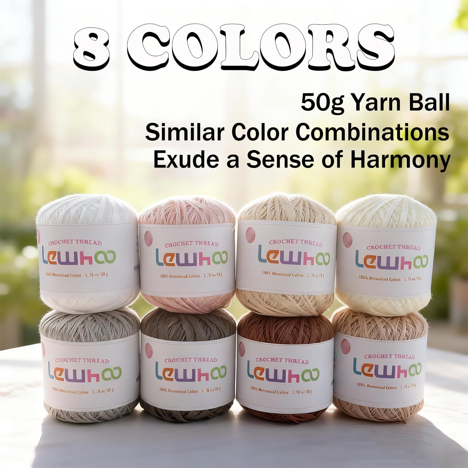 Crochet Thread Size 10, 8 Pearl Mercerized Cotton Crochet Yarn Ball Set, 50g Each Ball Lace Yarn for Hand Embroidery