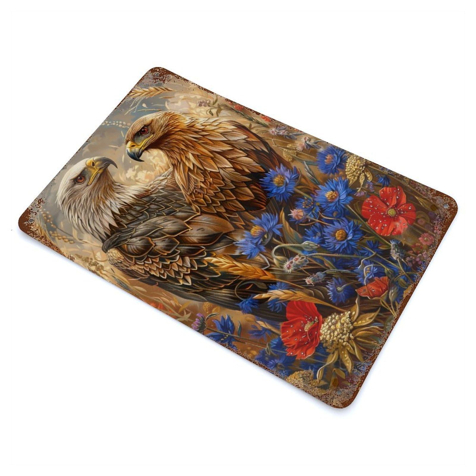 Rust Effect Majestic Eagles Weathered Tin Sign 11.8"x7.9", Retro Wall Decor for Garage, Bar And Workshop Decor
