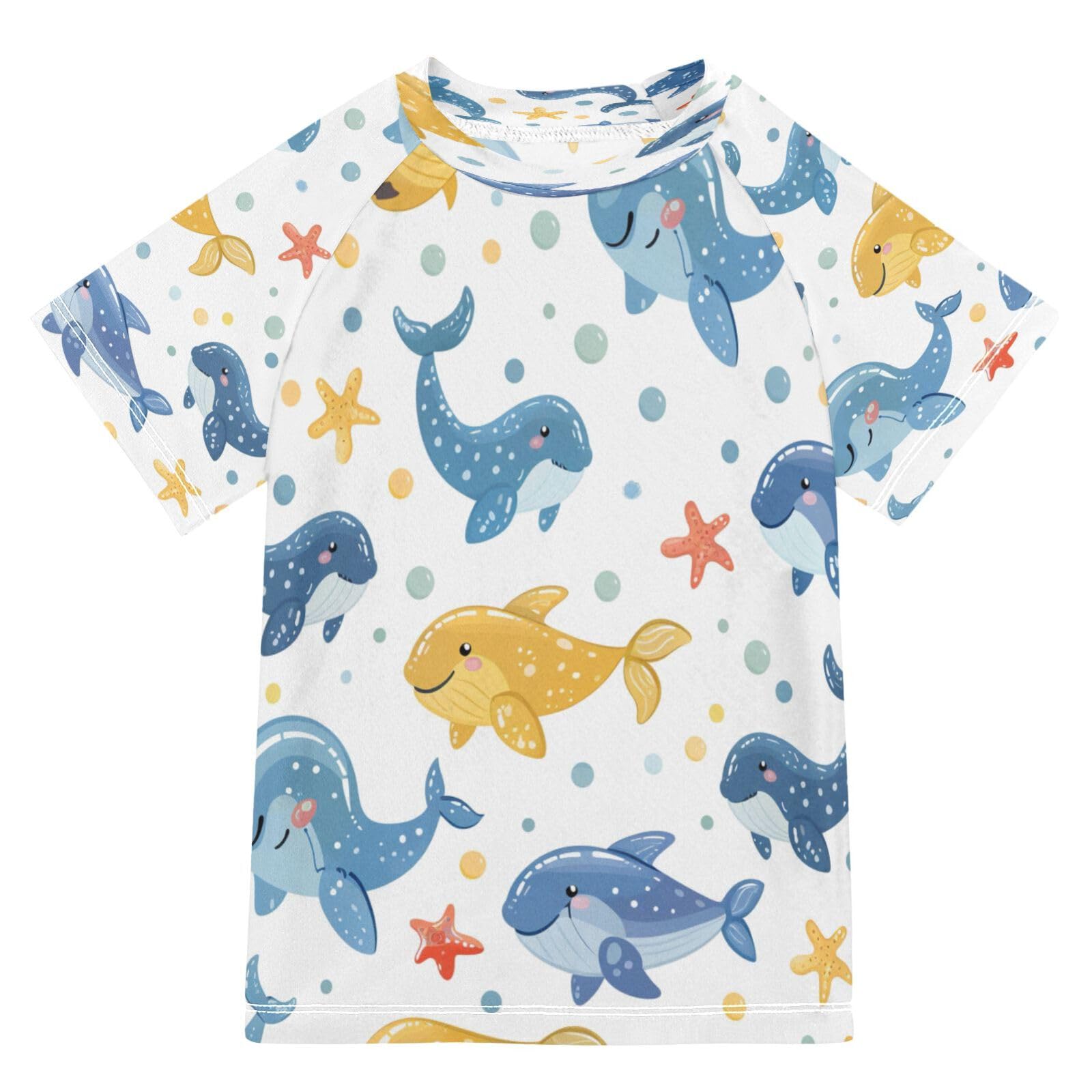 Toddler Boy Rash Guard Short Sleeve Swim Shirt Ocean Theme Print Rashguard 9-10T Beach Shirts Quick Dry,105
