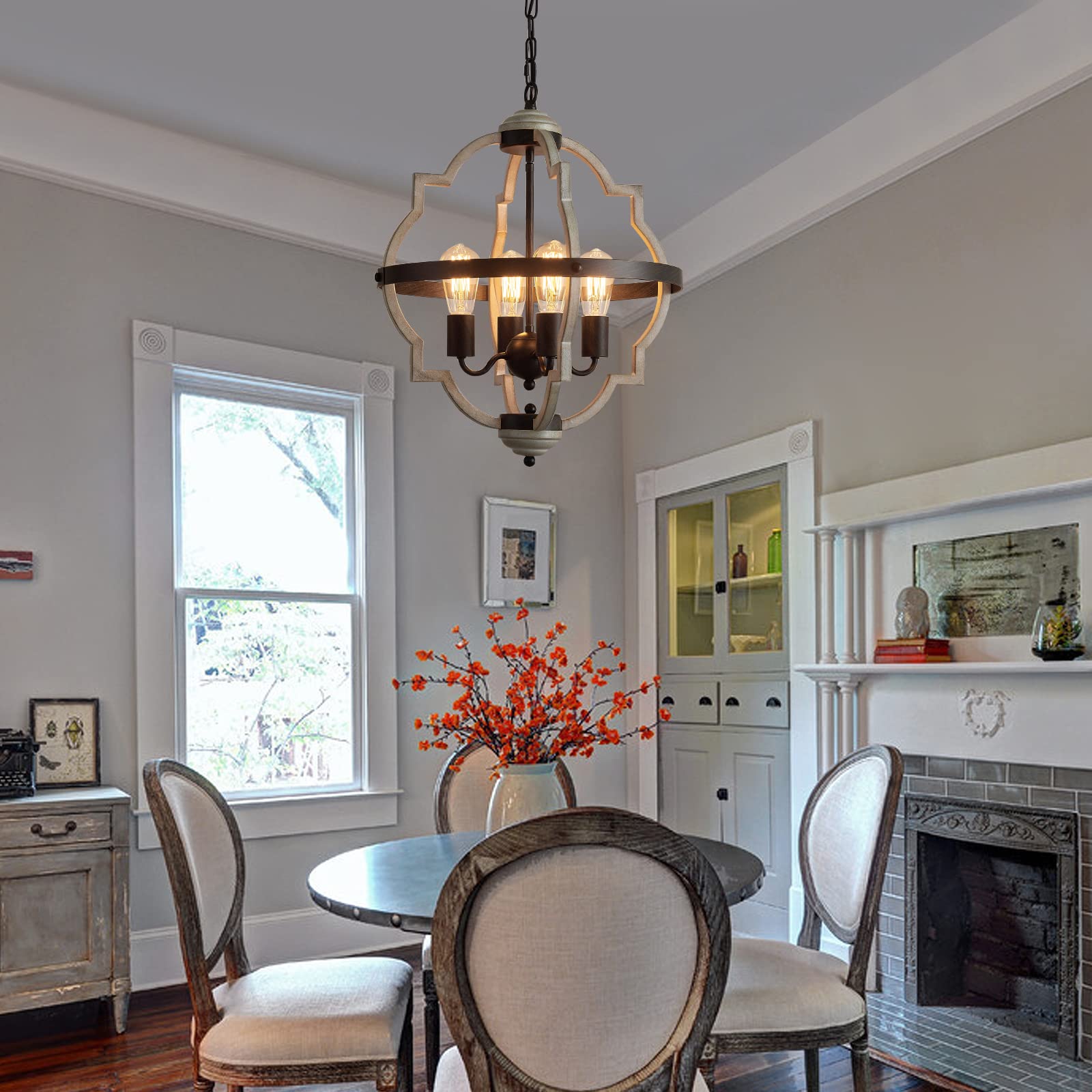 MEIXISUE Rustic Farmhouse Chandelier,ORB+Oak Finish,4-Light