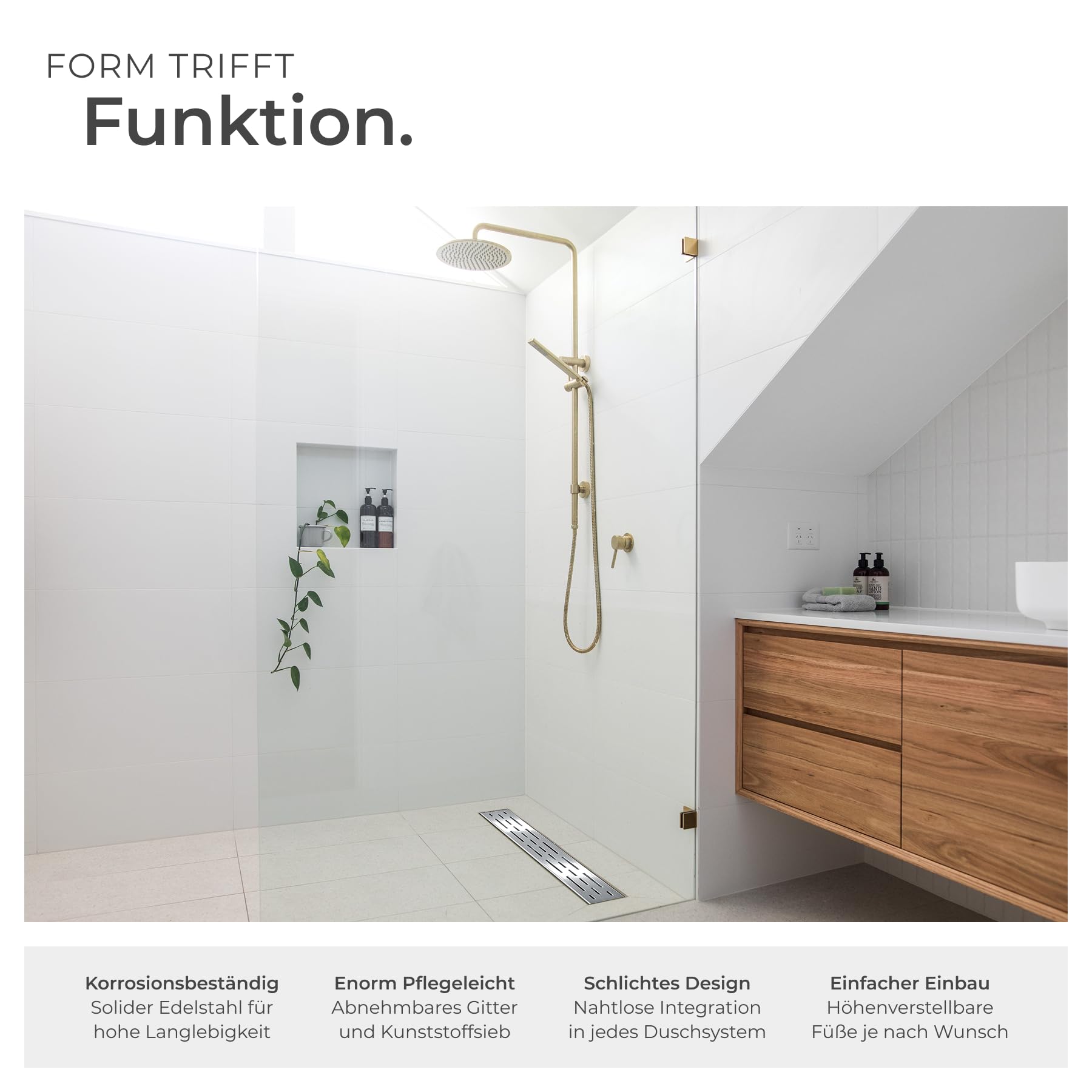 tectake® Edelstahl Duschrinne, Abfluss Dusche, Bodenablauf Dusche, begehbare Dusche, Ablaufrinne, Duschablauf, Duschabfluss Rinne mit Siphon, Sieb und Geruchsstopp - Duschrinne 60cm
