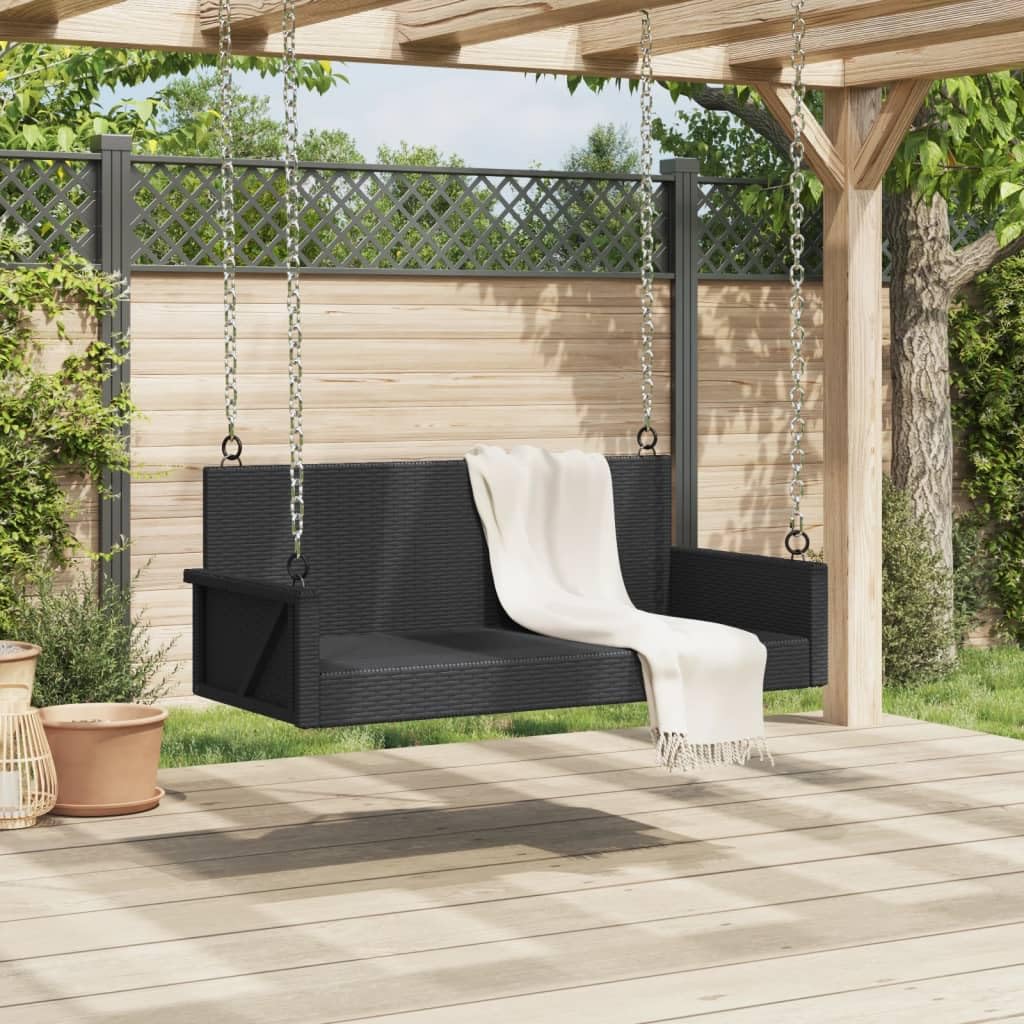 Banco Columpio de ratán sintético Negro 119x56x48 cm, Columpio Jardin Exterior, Balancin Jardin Exterior, Muebles Jardin Exterior, Balancin Balcon - 365625