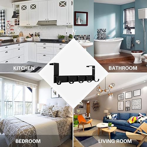 Miniatura 5 de Anjuer Perchero organizador de ganchos para colgar sobre la puerta, percha de metal, 5 ganchos, color negro