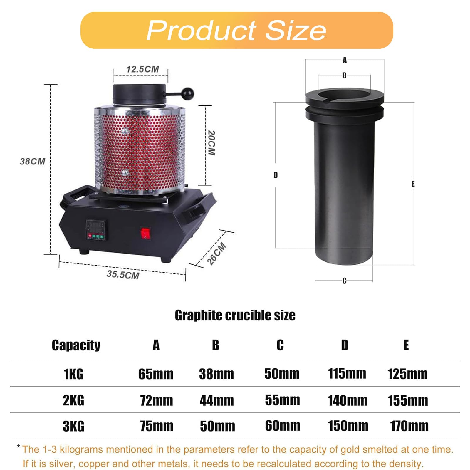 Horno de fusión eléctrico de 1750 W, fundición digital de metal dorado y plateado, máquina de fundición de 1150.0 °C, herramienta de fundición de joyas para aluminio de cobre, 1 kg/2 kg/3 kg, 220 V