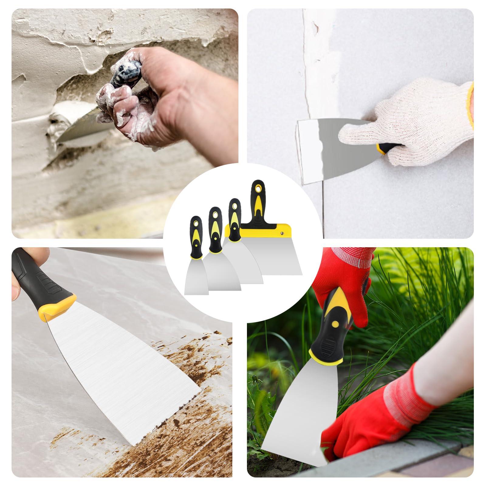 Spatole in Acciaio Inossidabile, Set di Coltelli di Spatola per Stucco, Raschietti per Pareti, Spatola per Stucco, Frattazzo Spatole per Stucco Cartongesso - 4 Pezz