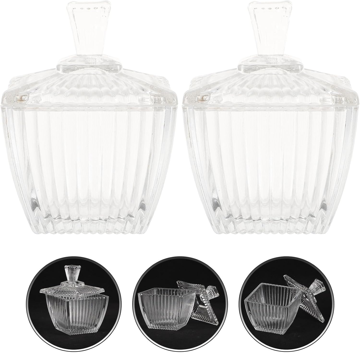 Luxshiny 2pcs Glass Candy Jar and Tea Canister Set, Small Retro Food Storage Containers with Lids for Coffee, Sugar, Loose Tea Organization in Kitchen
