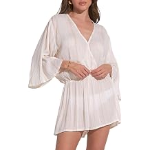 ELAN Women's V-Neck 3/4-Sleeve Flowy Cover Up Romper