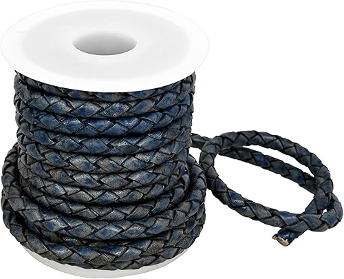 Miniatura 7 de Cuerda de cuero trenzada redonda realgenuina doblada, cuerda de cuero para manualidades, fabricación de joyas, collares, pulseras (16.4 ft) (0.197