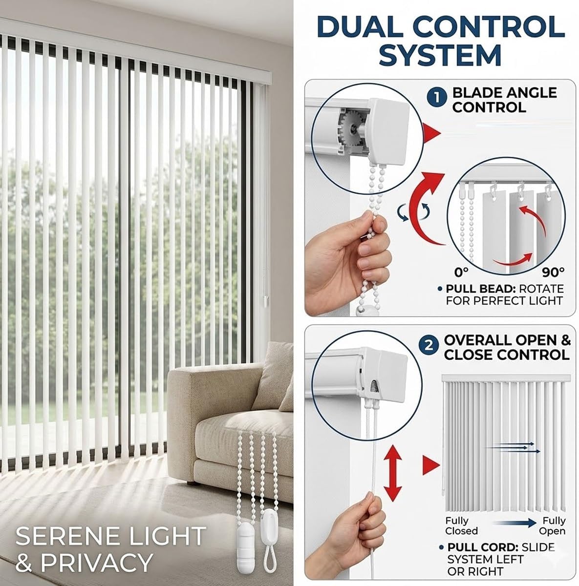 Fabric Vertical Blinds for Sliding Doors, White Blackout Window Blind, Adjustable Fabric Vertical Window Shades for Privacy Room Divider & Patio Blindns Cordless(W102x H94in)